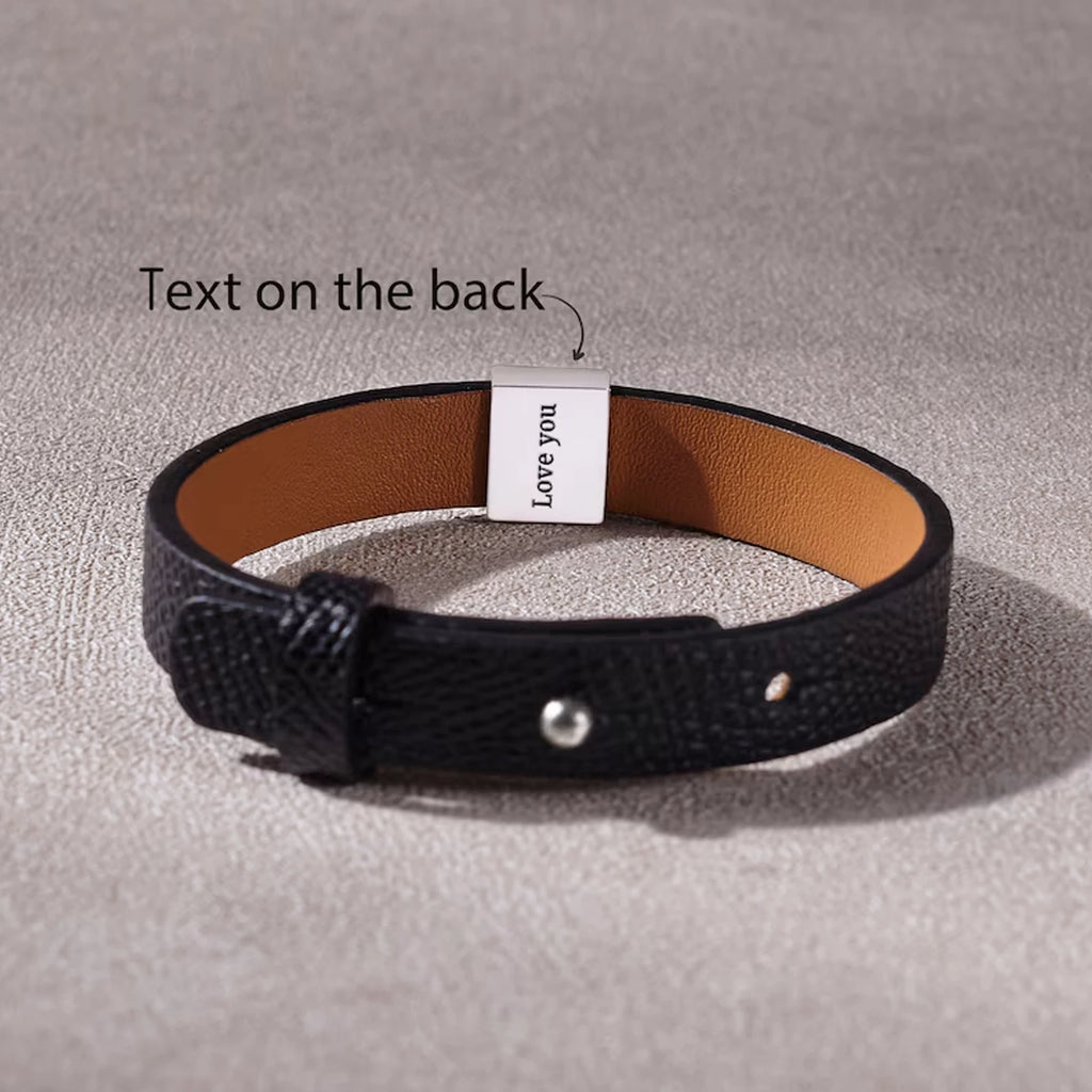 Custom Men Bracelet Black Leather Personalized Bracelet For Dad Engraved Man Bracelet For Him Christmas Boyfriend Birthday Gift